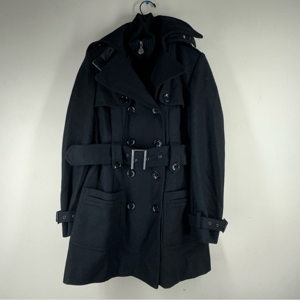 Calvin Klein Black Double Breasted Belted Trench Coat Jacket Size 2